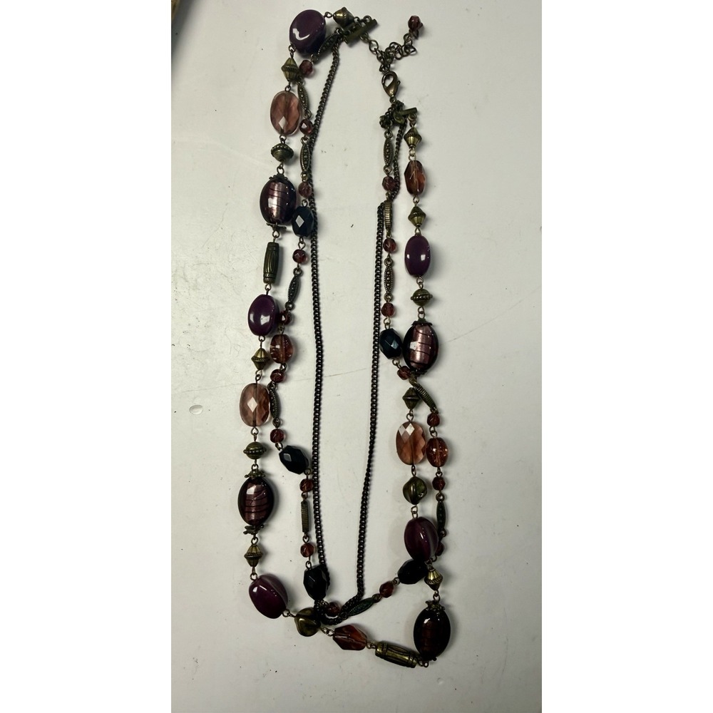 Premier Designs Purple Iris Layered Necklace Purple & Bronze Vintage